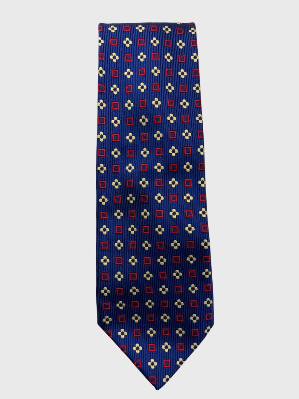 Hilditch & Key Blue Red Ivory Floral Geometric Print Silk Neck Tie